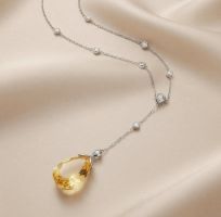 Elegante Y-Halskette(Silber 925) mit Citrin Anhänger – Neu