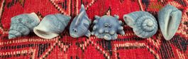 6 süsse Deko Muscheln & Tiere Figuren Keramik blau