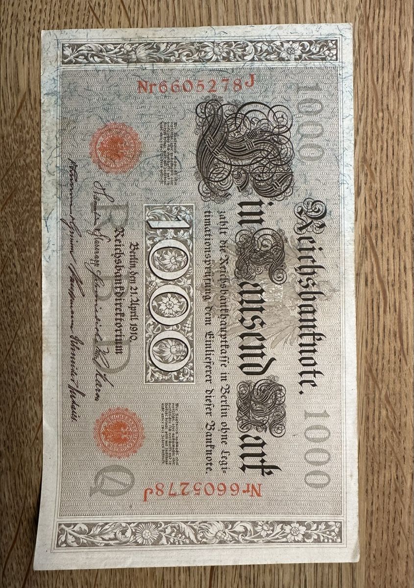 Banknoten: Deutsche 1000-Mark-Reichsbanknote – Gebraucht aus Mumpf von Spannset