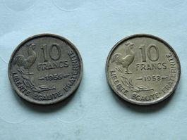 2x  10 Francs France 1953 + 1955  G.Guiraud