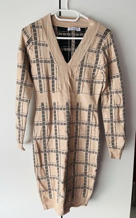 Strickkleid Allyson beige schwarz kariert Grösse M