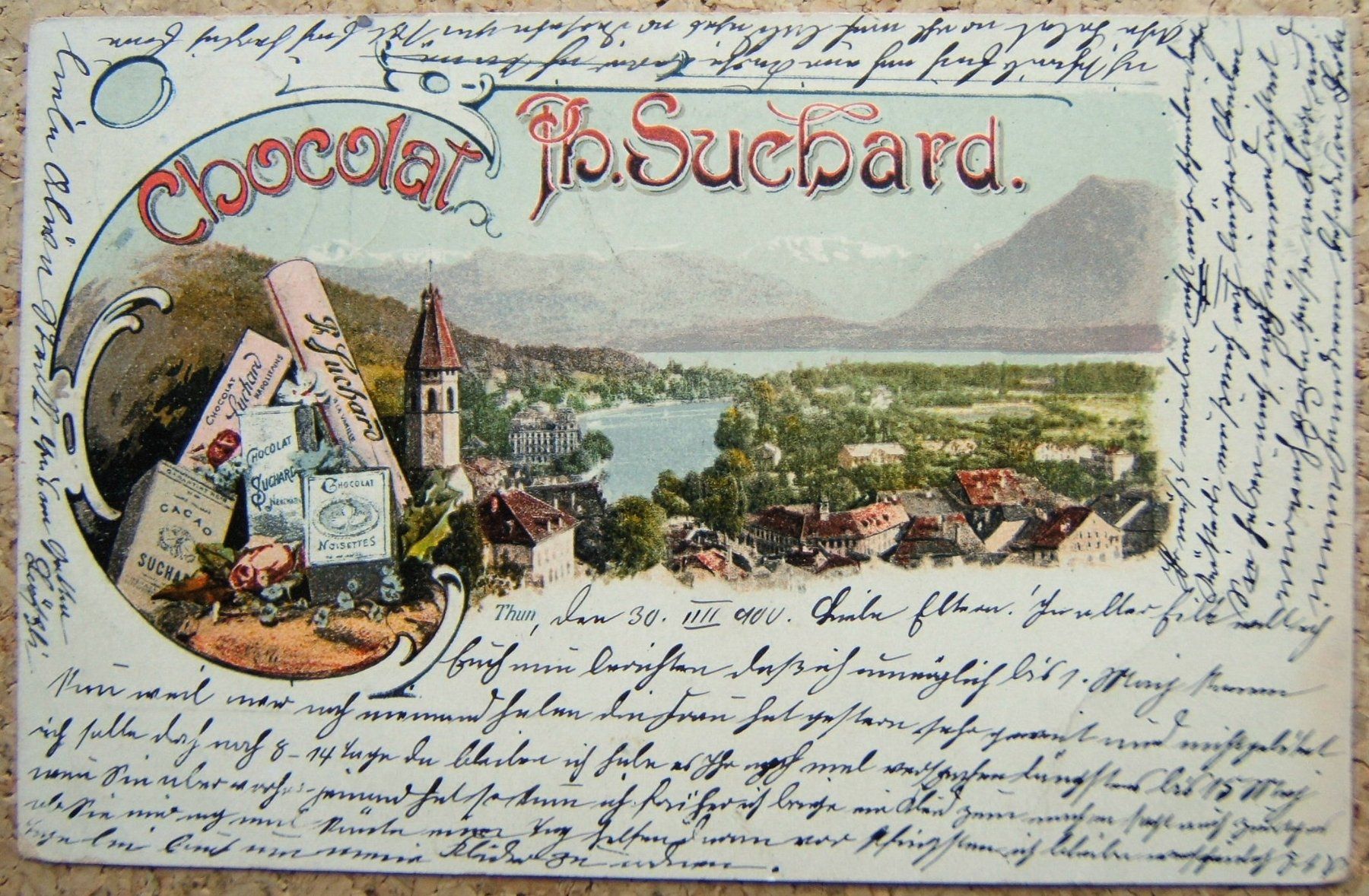 Ansichtskarten: LITHO THUN MIT WERBUNG CHOCOLAT SUCHARD 1900 – Gebraucht aus Brunnen von Nonne04