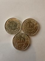 3 pièces de 2 francs suisses 1961 1963 1967 en argent