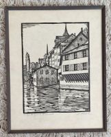 Keel Carl, Original Holzschnitt, Zürich, Limmat, Schipfe