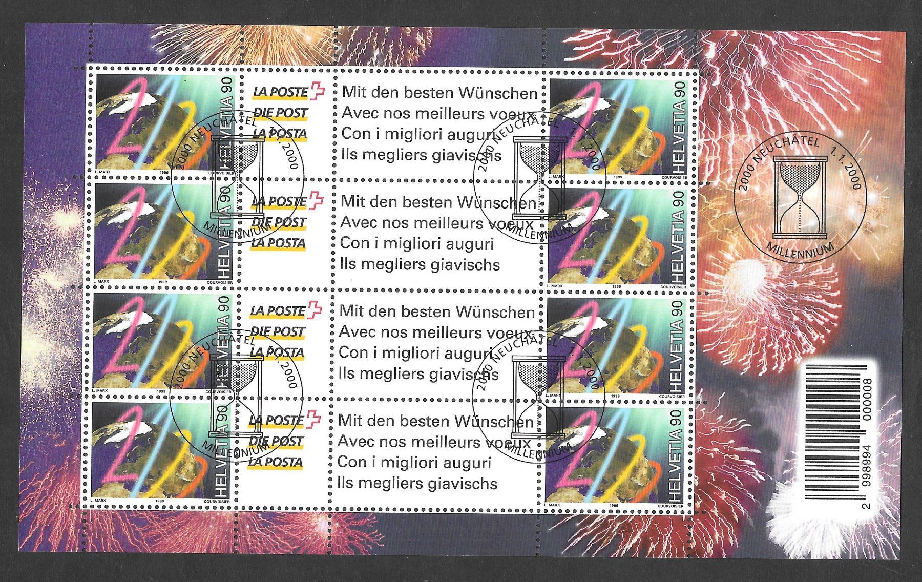 Tutti i francobolli: Kleinbogen OS 80A Millennium Neuchâtel 1.1.2000 – Nuovo (secondo la descrizione) da Olten venduto da clotaldi