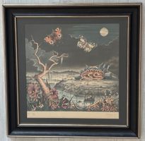 Surrealistische Lithographie 1975, signiert W. Feilding