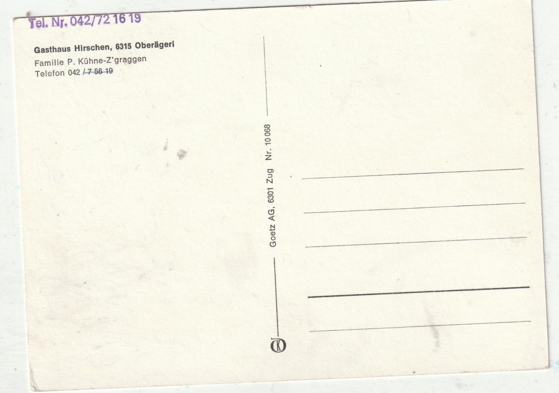 Cartoline postali: Gasthaus Hirschen Oberägeri – Usato da Lumbrein venduto da made02 1
