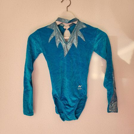 Turn-Trikot Samt türkis-blau, Kinder-Gr. 158-164
