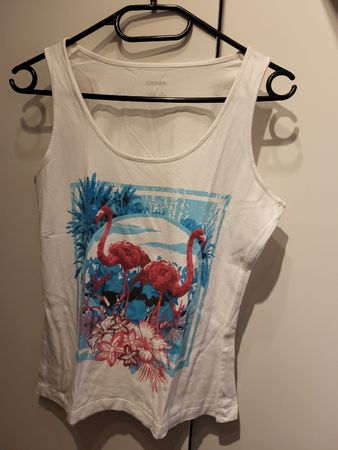 Esmaea Top, weiss mit Flamingos, Grösse 40/42, Sommer Look!