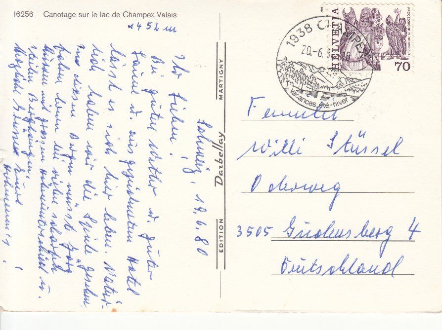 Ansichtskarten: Champex 1980 – Gebraucht aus Bürglen TG von StampGraf 1