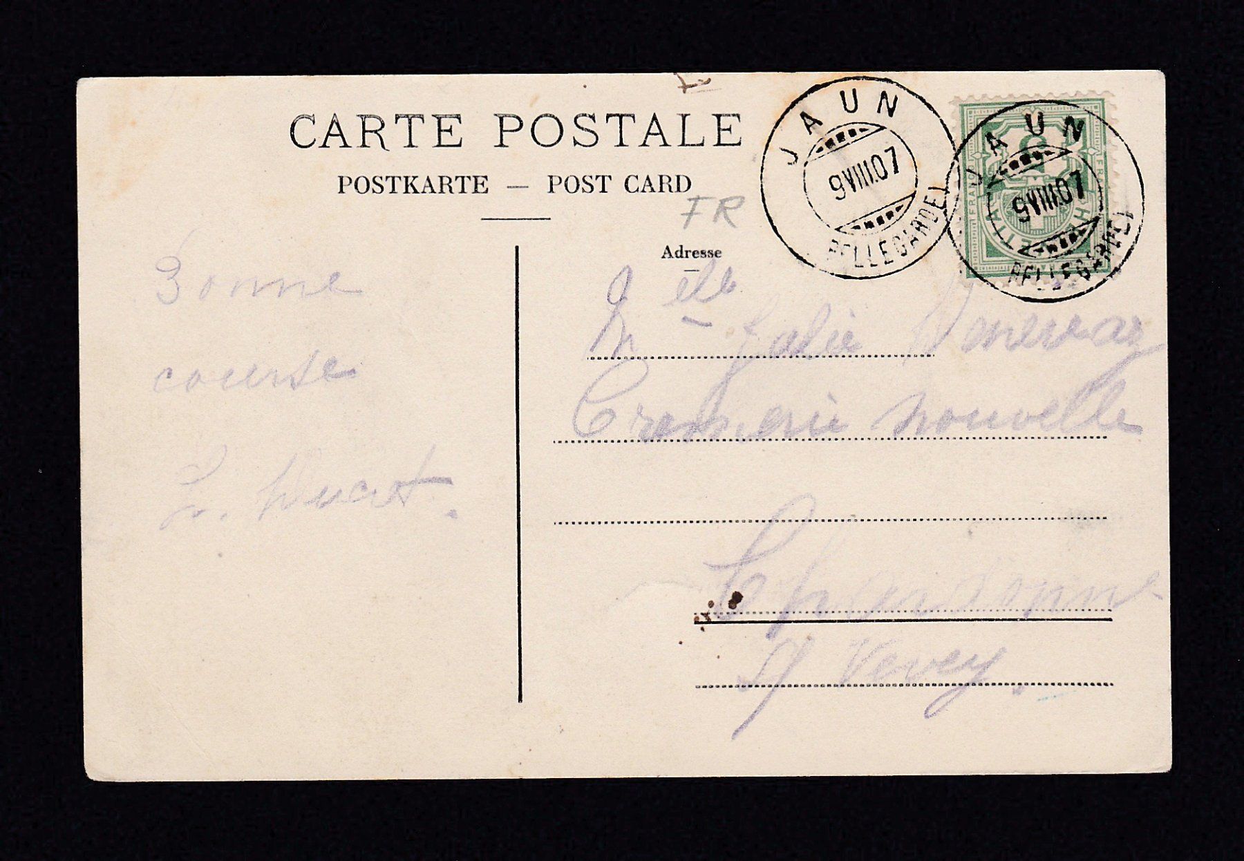 Cartoline postali: JAUN Bellegarde, 1907 – Usato da Reiden venduto da cinfis 1