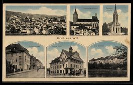 AK Wil /SG, Partie in der Dufourstraße, Neue Post, Am Weiher