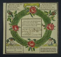 TAUFZEDEL TAUFBRIEF 1842 ALTKOLORIERTER HOLZSCHNITT