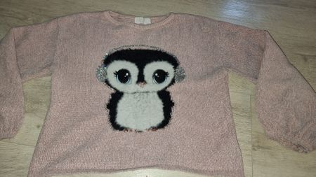 Süsser Mädchenpulli Pinguin Gr. 122/128 Winter flauschig