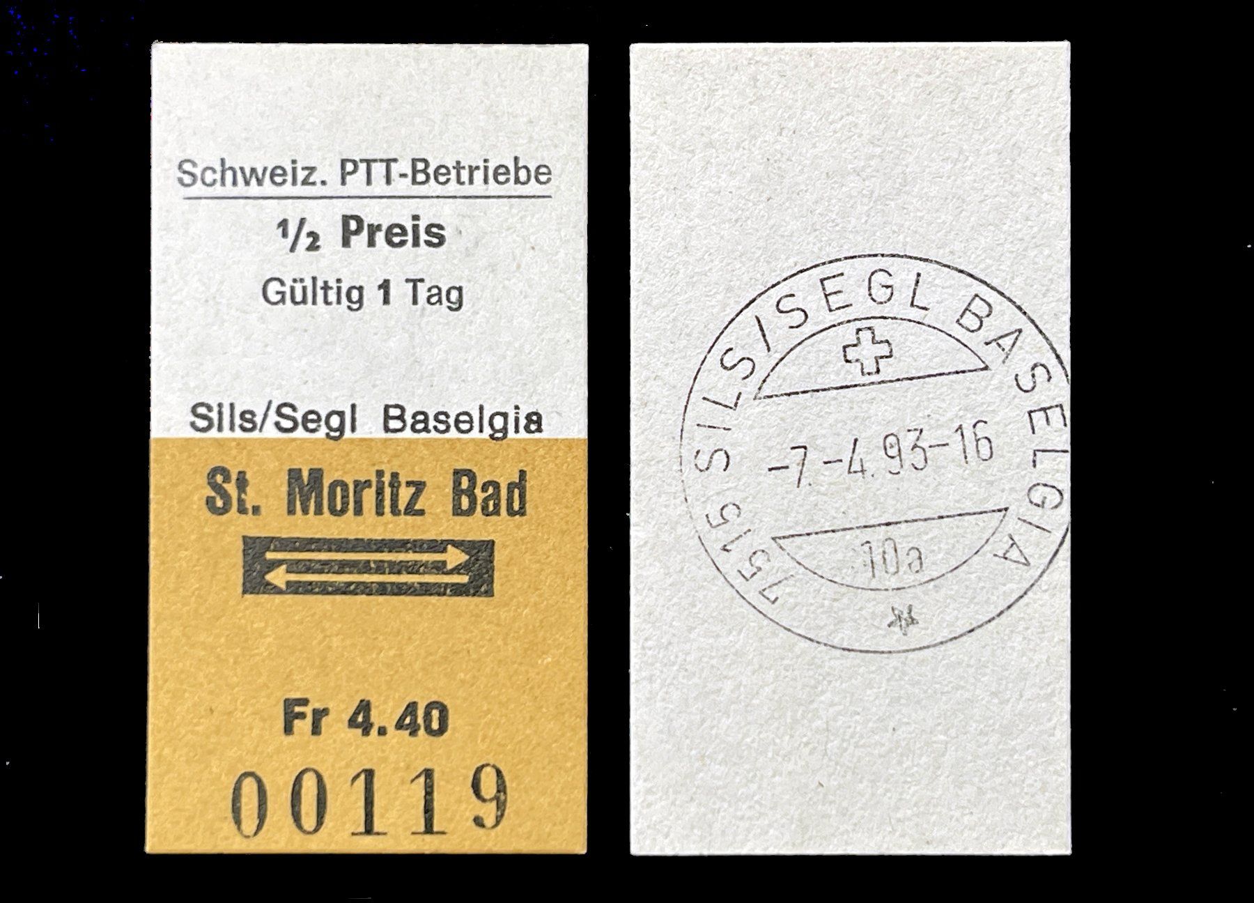 Biglietti: Sils Baselgia St.Moritz Bad Postauto Edmondsonsches Billett – Usato da Bern venduto da AWiBe