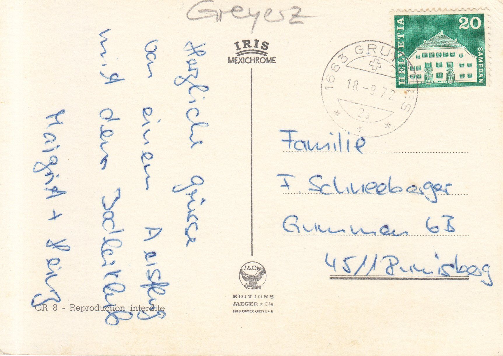 Cartoline postali: Gruyeres 1972 – Usato da Bürglen TG venduto da StampGraf 1