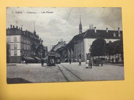 Fribourg Les Places mit Tram Feldpost Hotel Faucon