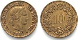 Schweiz 10 Rappen 1918 Messing ERHALTUNG! vz+