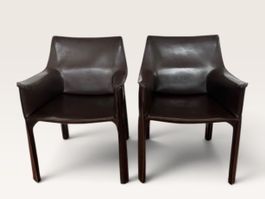 2 fauteuils Cassina CAB 413 Cuir marron Mario Bellini