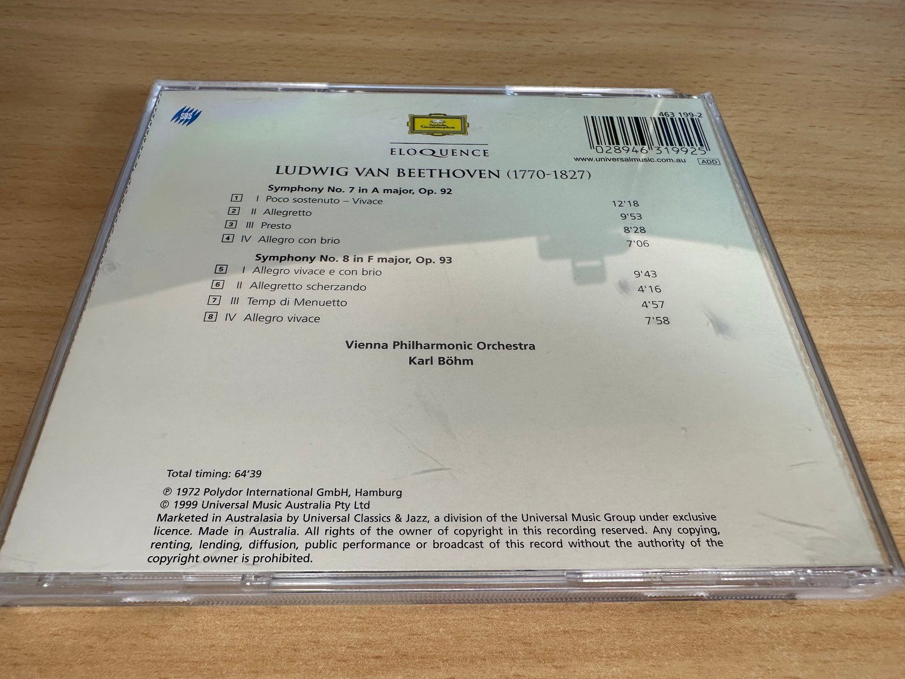 CD: Beethoven, Vienna Philharmonic Orch - Symphonies Nos. 7 & 8 – Usato da Rikon im Tösstal venduto da Alpenmutz 1