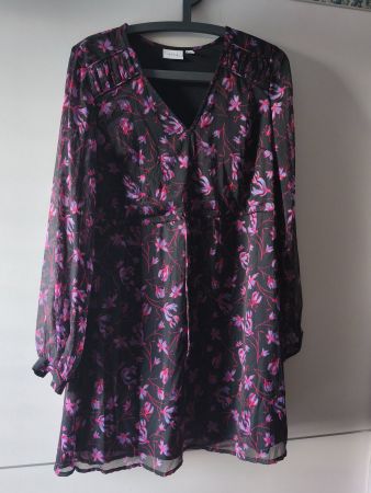 VILA Damen Kleid Langarm schwarz/ violett Blumenmuster Gr.36