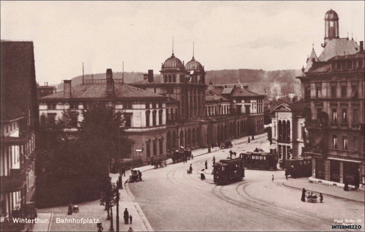 Cartoline postali: Winterthur // Bahnhofplatz Tram 1924 – Usato da Basel venduto da intermezzo12