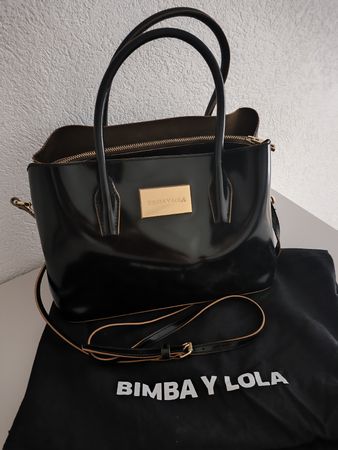 BIMBA Y LOLA black glossy handbag, mustard details