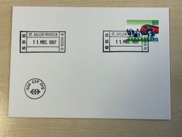 Brief mit Bahnstempel Ersttag St.Gallen Winkeln