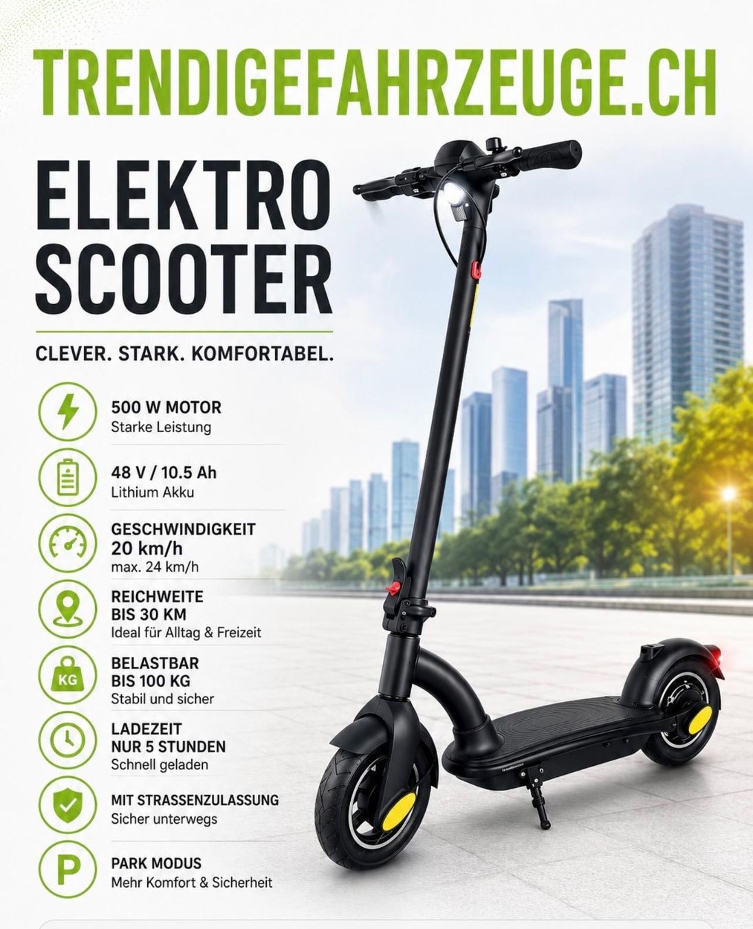 Kickboard: starker E- Scooter 48v / 500w , E- Trottinett – Nuovo e nell'imballaggio originale da Ruswil venduto da Trendigefahrzeuge 4
