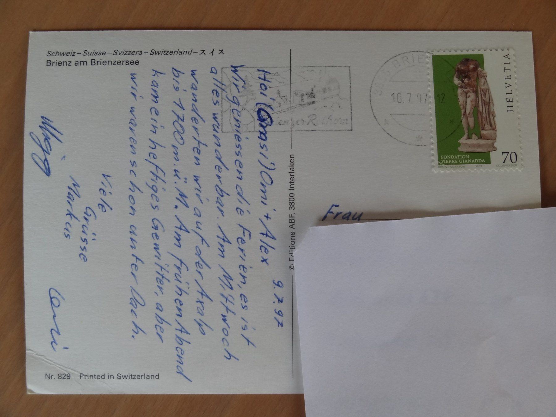 Cartoline postali: Brienz - lac de Brienz - 1997 – Usato da St Léonard venduto da Riglin 1