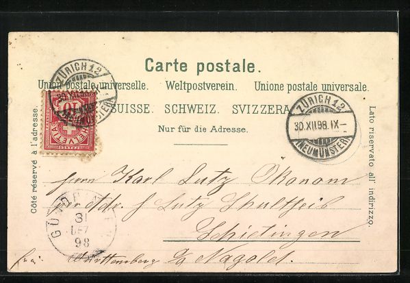 Cartoline postali: Litho Zürich, Theater, Uferpartie, 1898 – Usato da Berlin venduto da bartko-reher 1