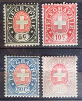 SUISSE 1881: 4 timbres télégraphie 5c**, 10c* 50c**, 20Fr*