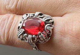 Antiker Silber Ring mit rotem Stein / Art Deco? / 835 Silber