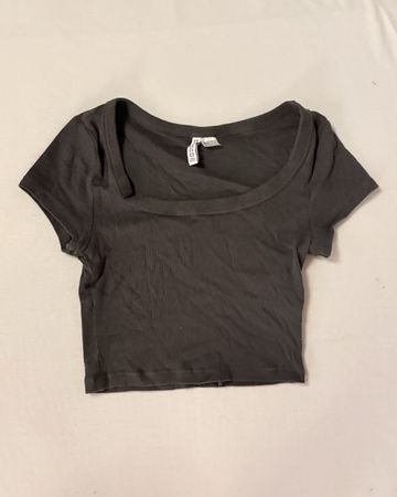H&M Basic Ribbed Crop Top Grau – Damen Gr. S