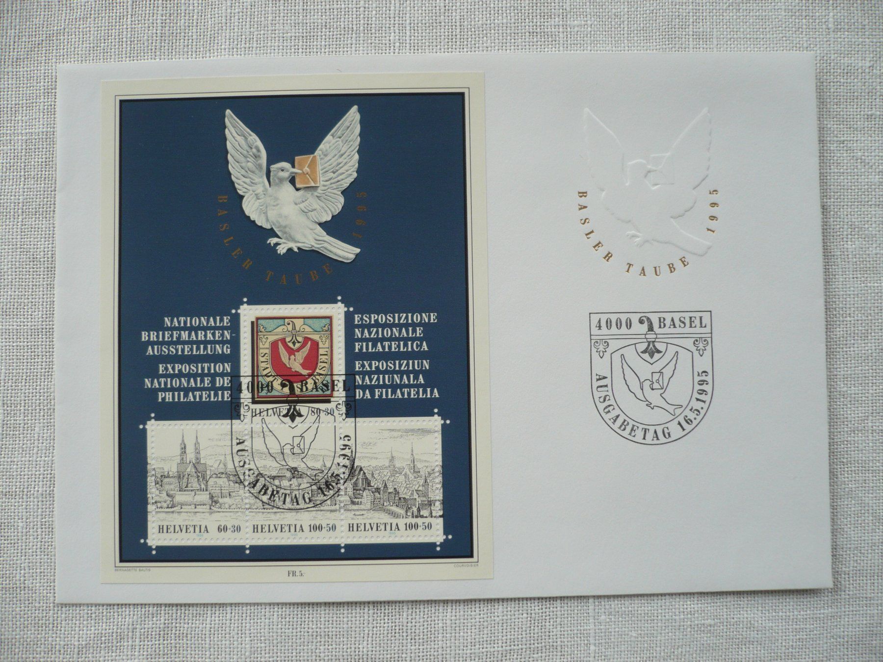 Alle Briefmarken: 1995 FDC Block Basler Taube SBK W79 – Gebraucht aus Zürich von saltandpepper008
