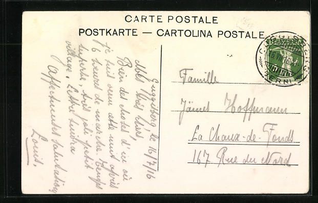 Cartoline postali: Guggisberg, Teilansicht im Winter, 1916 – Usato da Berlin venduto da bartko-reher 1