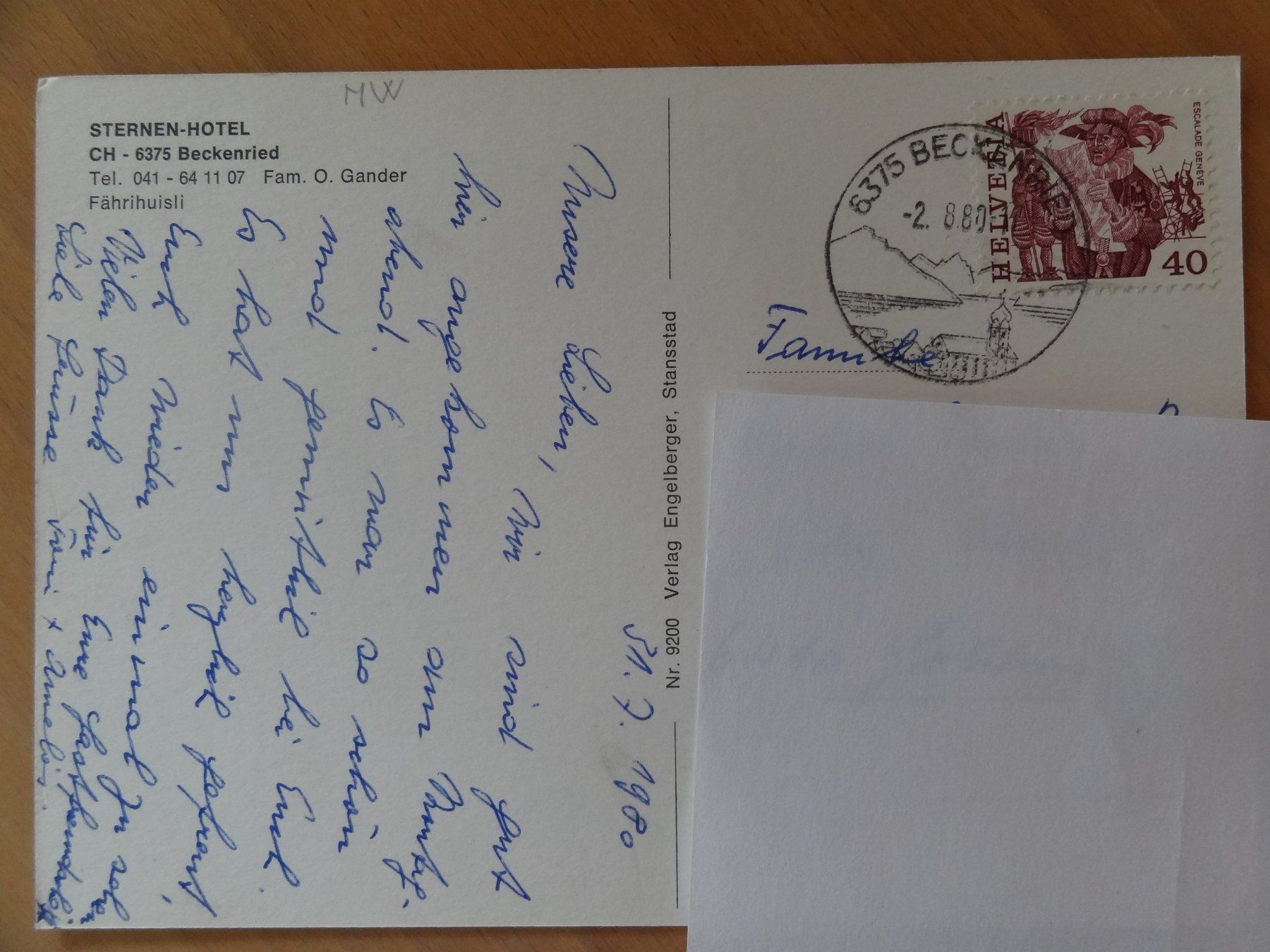 Cartoline postali: Beckenried - Sternen-Hotel - 1980 – Usato da St Léonard venduto da Riglin 1