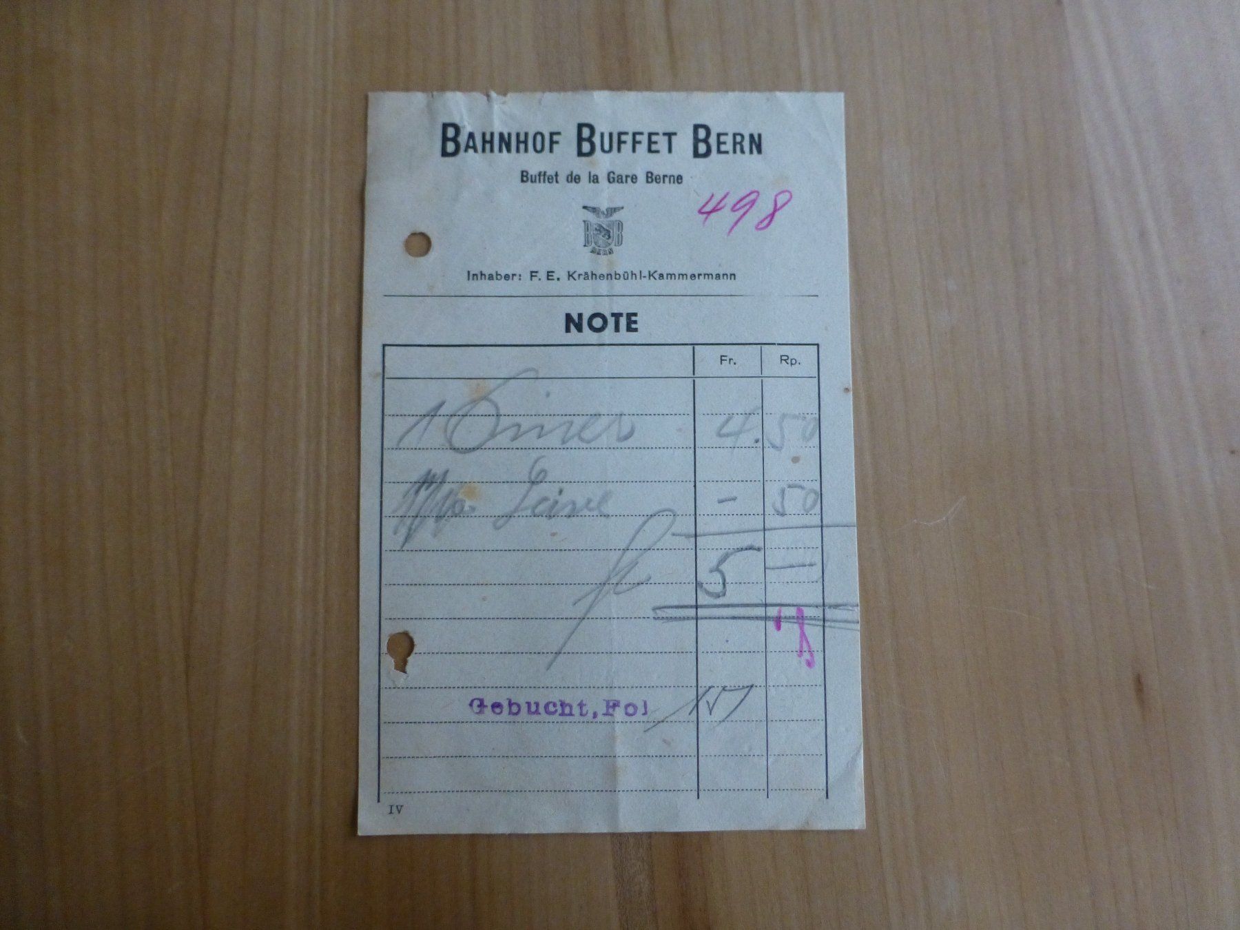 Poster & Bilder: Bern, Bahnhof Buffet, Note ca. 1951 – Gebraucht aus Bettlach von 1saurer
