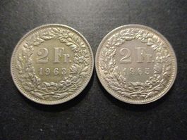 2 x 2.- Fr 1963 + 1965 Superbes pièces Superbe qualité