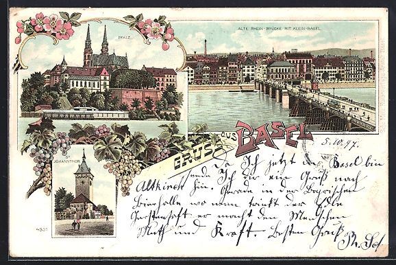 Ansichtskarten: Litho Basel, Rheinbrücke mit Klein-Base – Gebraucht aus Berlin von bartko-reher