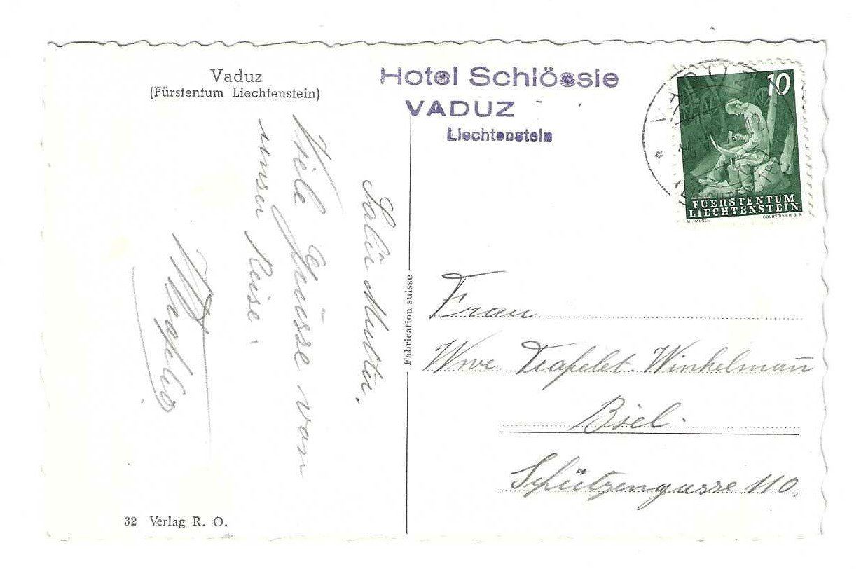 Cartoline postali: VADUZ  Luftaufnahme 1952 – Usato da Weinfelden venduto da Fortuno 1