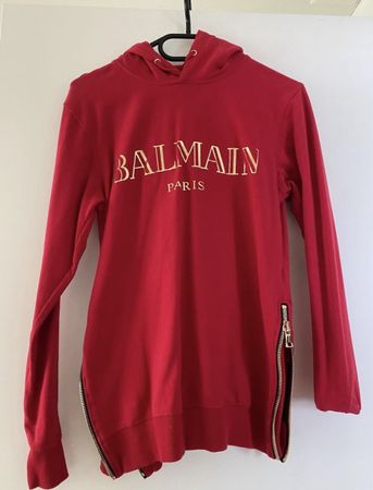 Balmain Hoodie rot mit seitlichen Reissverschlüssen XS
