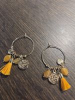Gelbe Boho Ohrringe mit Anhänger, Quasten und Perlen