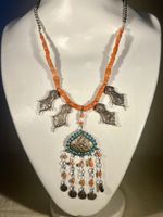 Collier Ethnique Berbère Ancien Corail Turquoises Argent 50s