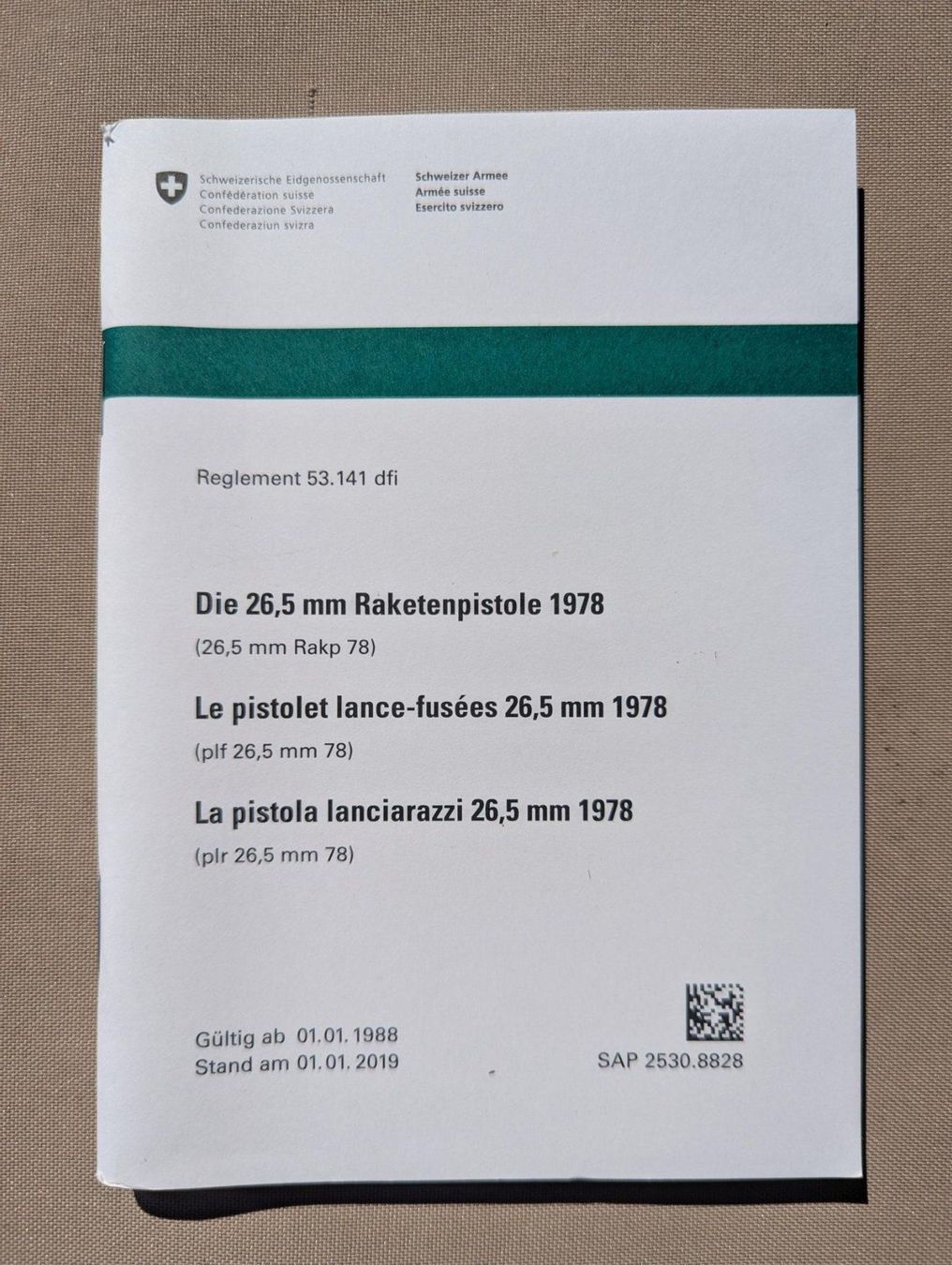 Schweizer Armee Armi bianche: Reglement Schweizer Armee 'Raketenpistole 1978' – Nuovo (secondo la descrizione) da Oberhof venduto da Joeggu1