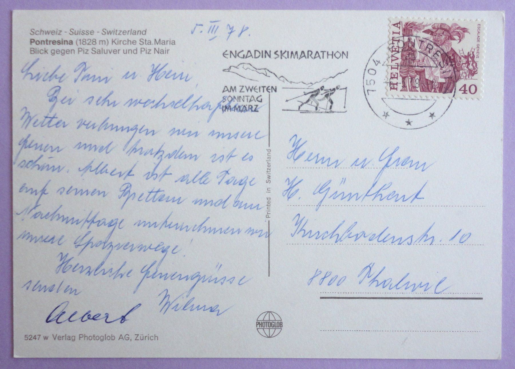 Cartoline postali: Pontresina, Kirche Sta Maria – Usato da Fétigny venduto da Billy2miny 1
