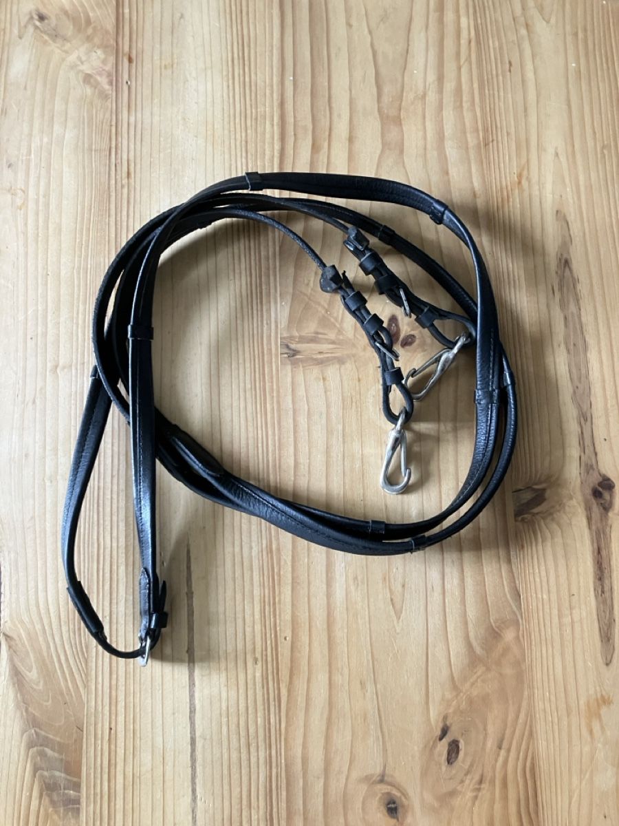 Zaumzeug & Halfter: Lederzügel schwarz mit Clips – Gebraucht aus Gränichen von