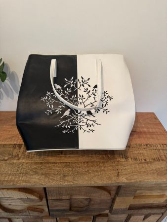 Echte Leder Handtasche schwarz-weiss neu ungetragen