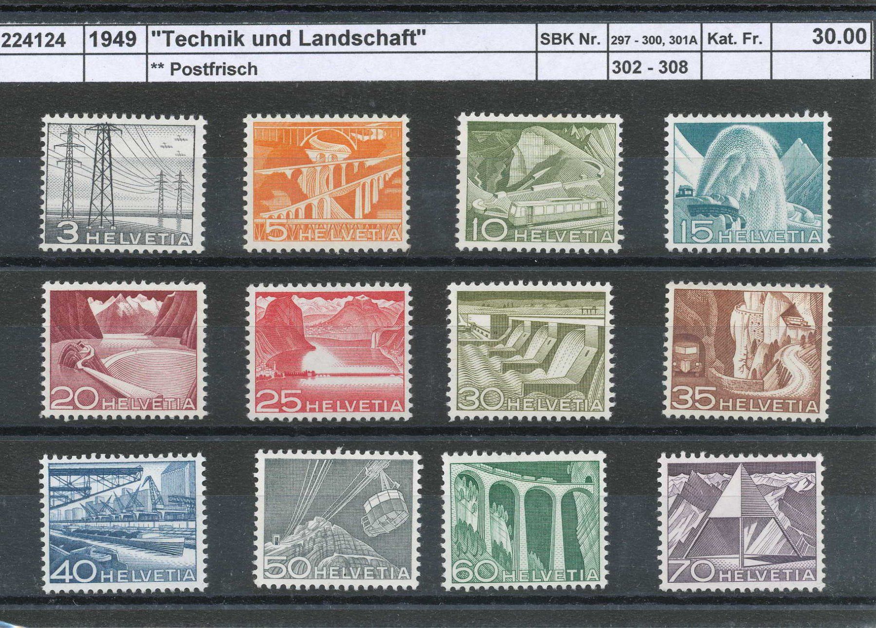 Tutti i francobolli: 1949 "Technik und Landschaft", ** postfrisch – Nuovo (secondo la descrizione) da Winterthur venduto da Zupogeru