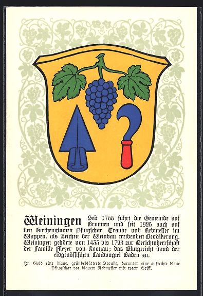 Cartoline postali: Weiningen, Wappen auf Blatt-Ornamenten,  – Usato da Berlin venduto da bartko-reher